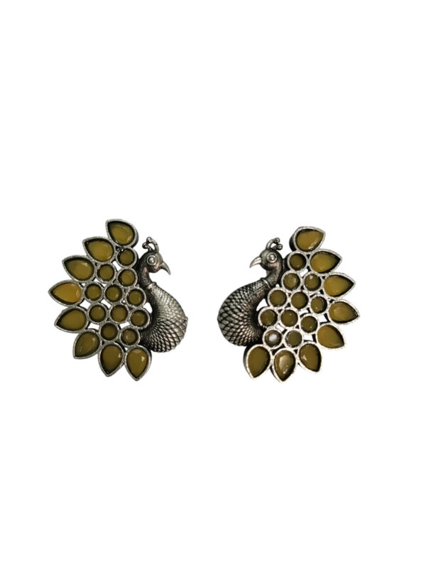 Yellow Peacock Oxidized Studs - Image 2