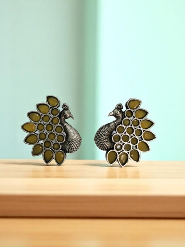 Yellow Peacock Oxidized Studs