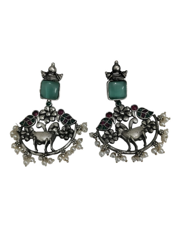 Mint Green Nandi Oxidized Earrings - Image 2