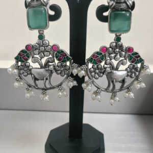 Mint Green Nandi Oxidized Earrings