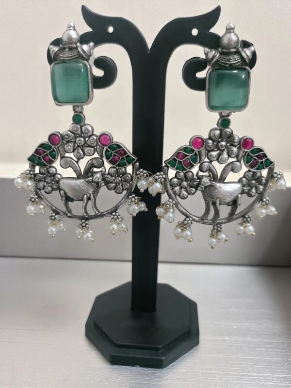 Mint Green Nandi Oxidized Earrings