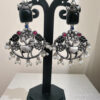 Black Stone Nandi Oxidized Earrings - Floral Design