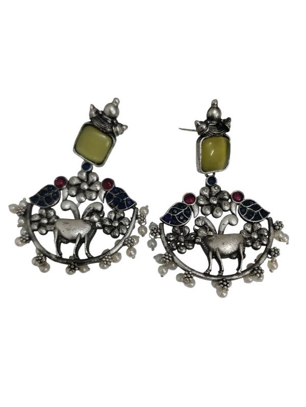 Yellow Nandi Oxidized Earrings with Floral Design - Image 2