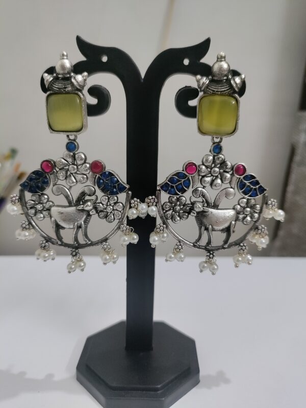 Yellow Nandi Oxidized Earrings with Floral Design - Image 3