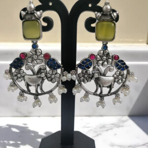 Yellow Nandi Oxidized Earrings with Floral Design