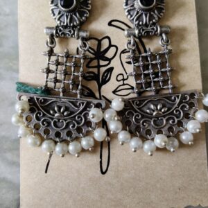 Oxidized Earrings with pearl drops