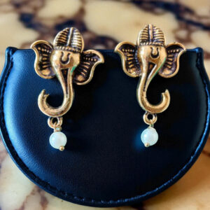 Ganesh Ji Oxidised Golden Earrings with Pearl Drop