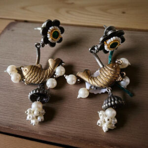 Vintage Fish Design Earrings with Pearl Clusters