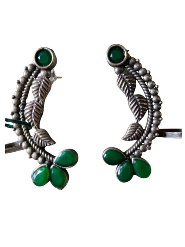 Oxidized Earcuff Studs with Green Stone - Image 3