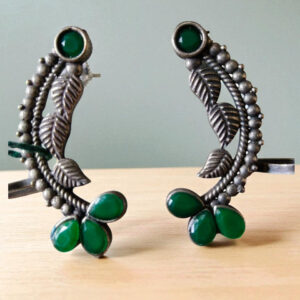 Oxidized Earcuff Studs with Green Stone