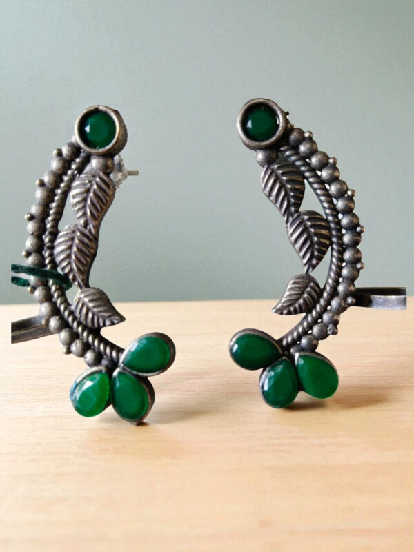 Oxidized Earcuff Studs with Green Stone