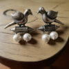 Birds Oxidized Studs With two Pearl Drops