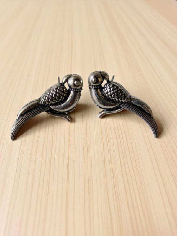 Small Parrot Shaped Oxidized Studs - Image 2